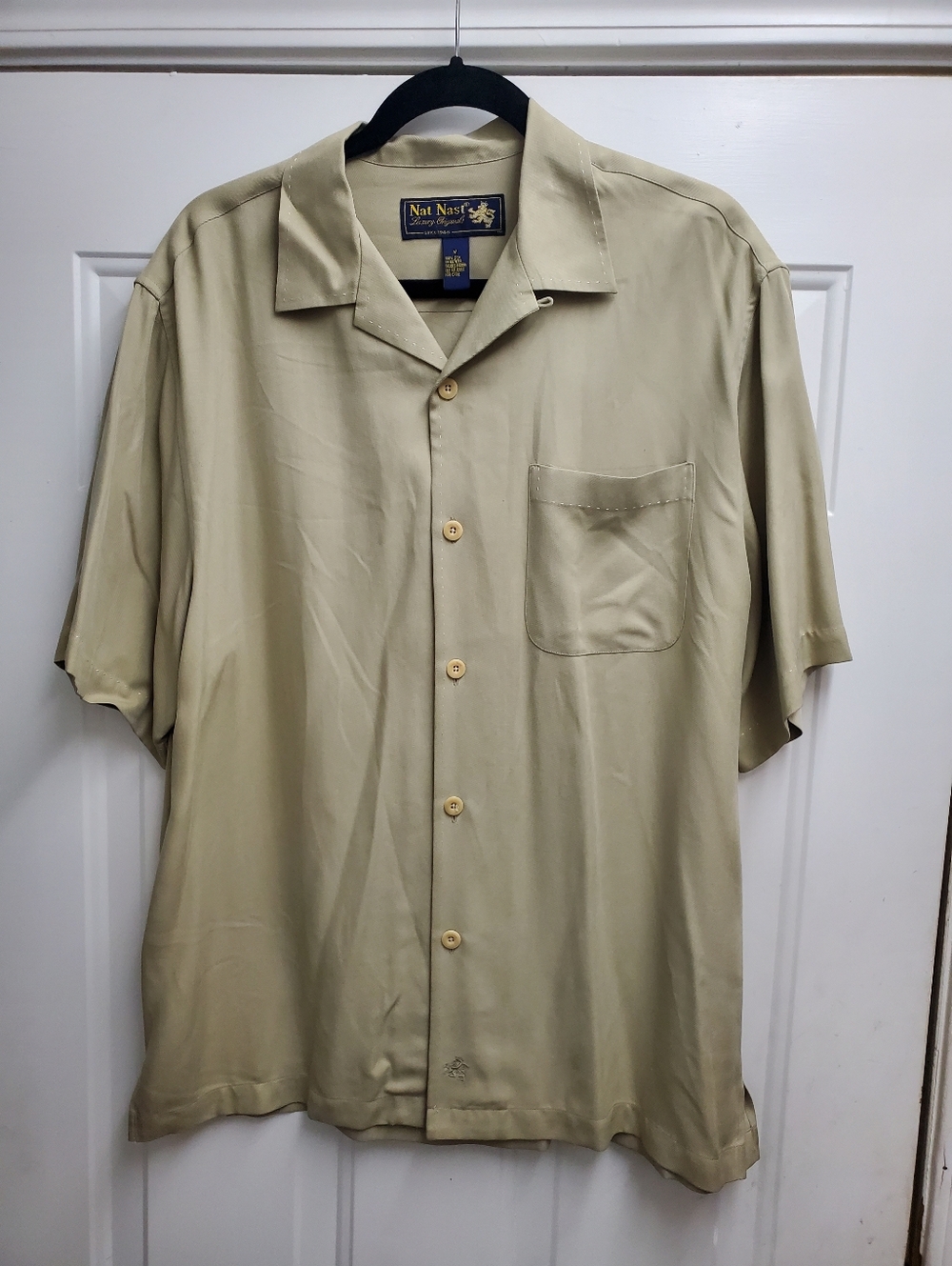 Nat Nast Luxury Silk Havana Shirt Medium Light Khaki Color